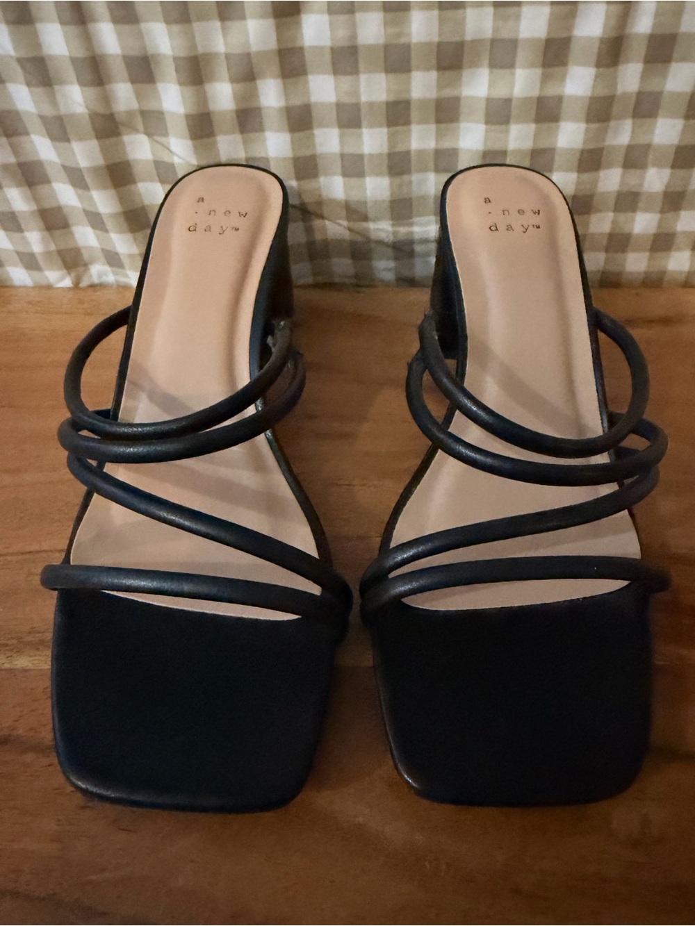 a new day Black Multi-Strap Square-Toe Heeled Mules